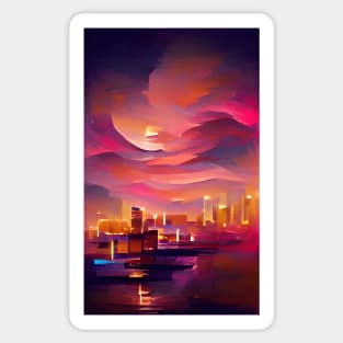 Sunset Cityscape Watercolor Dream Art Sticker